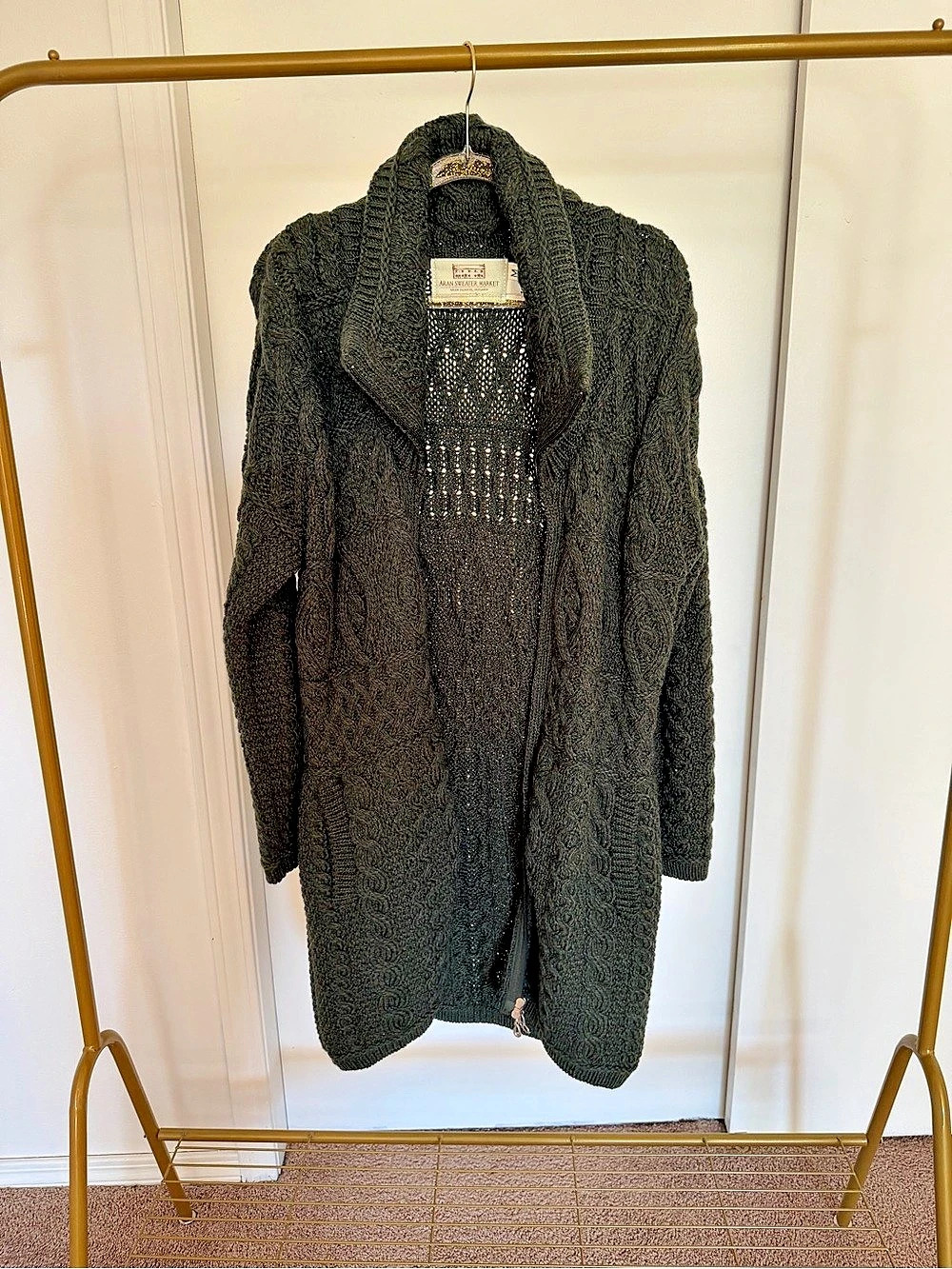 Aran Sweater Market Full Zip Merino Aran Cardigan Gray Medium